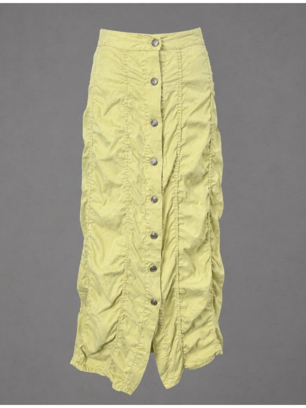 Vintage 90s TRANSIT PAR SUCH Womens Size 2 Crinkled Maxi Skirt Light Chartreuse